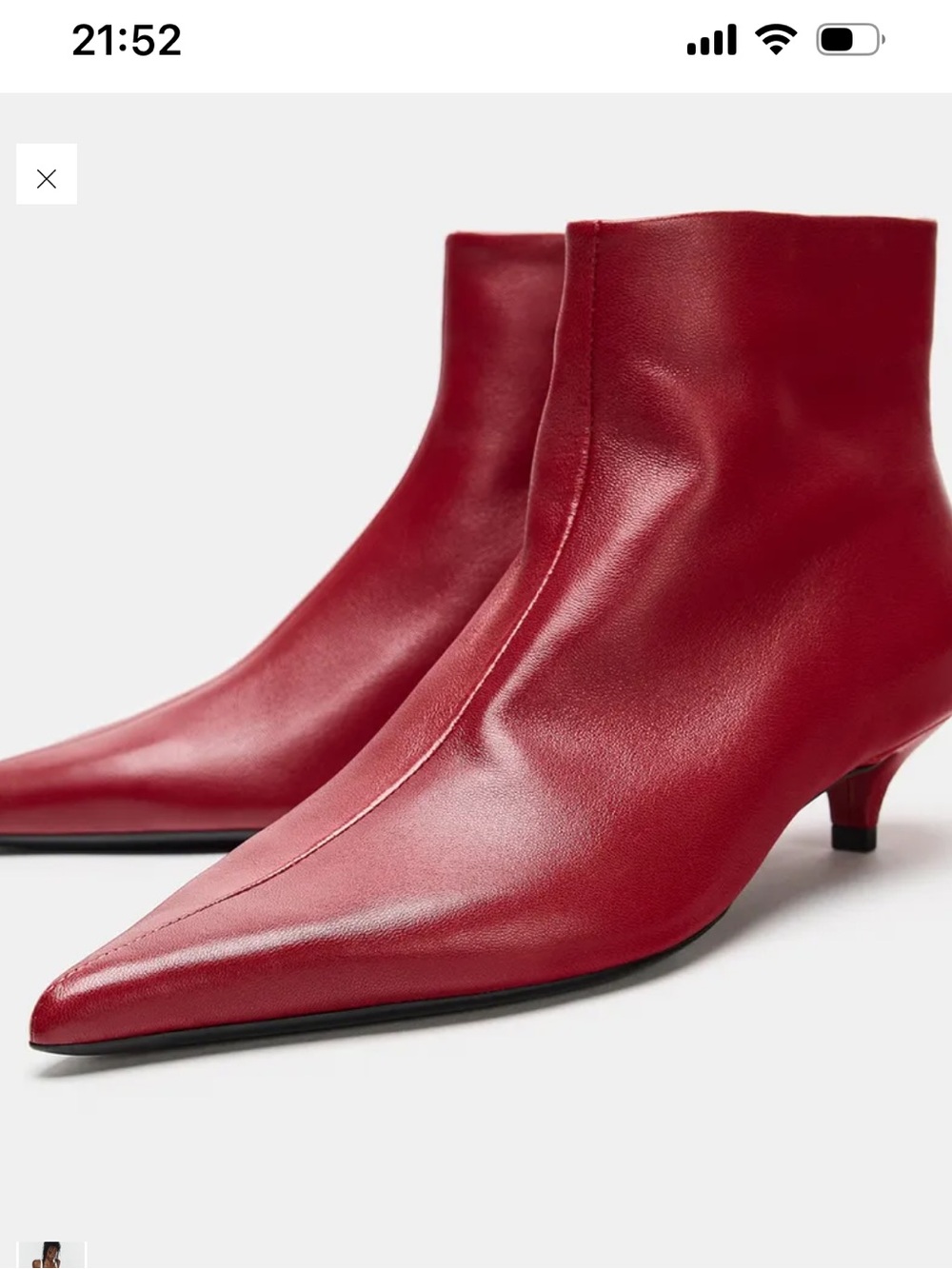 Zara Women's Red Leather Kitten Heel Ankle Boots - Picture 2 of 5